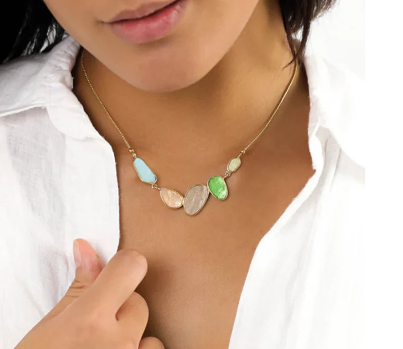 Frank Herval Victoire 5 Oval Laminated Camiz Necklace - Gold