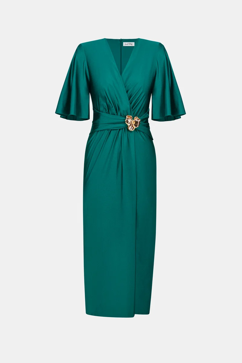 Joseph Ribkoff Signature Satin Wrap Dress 263733 - Opulent Green