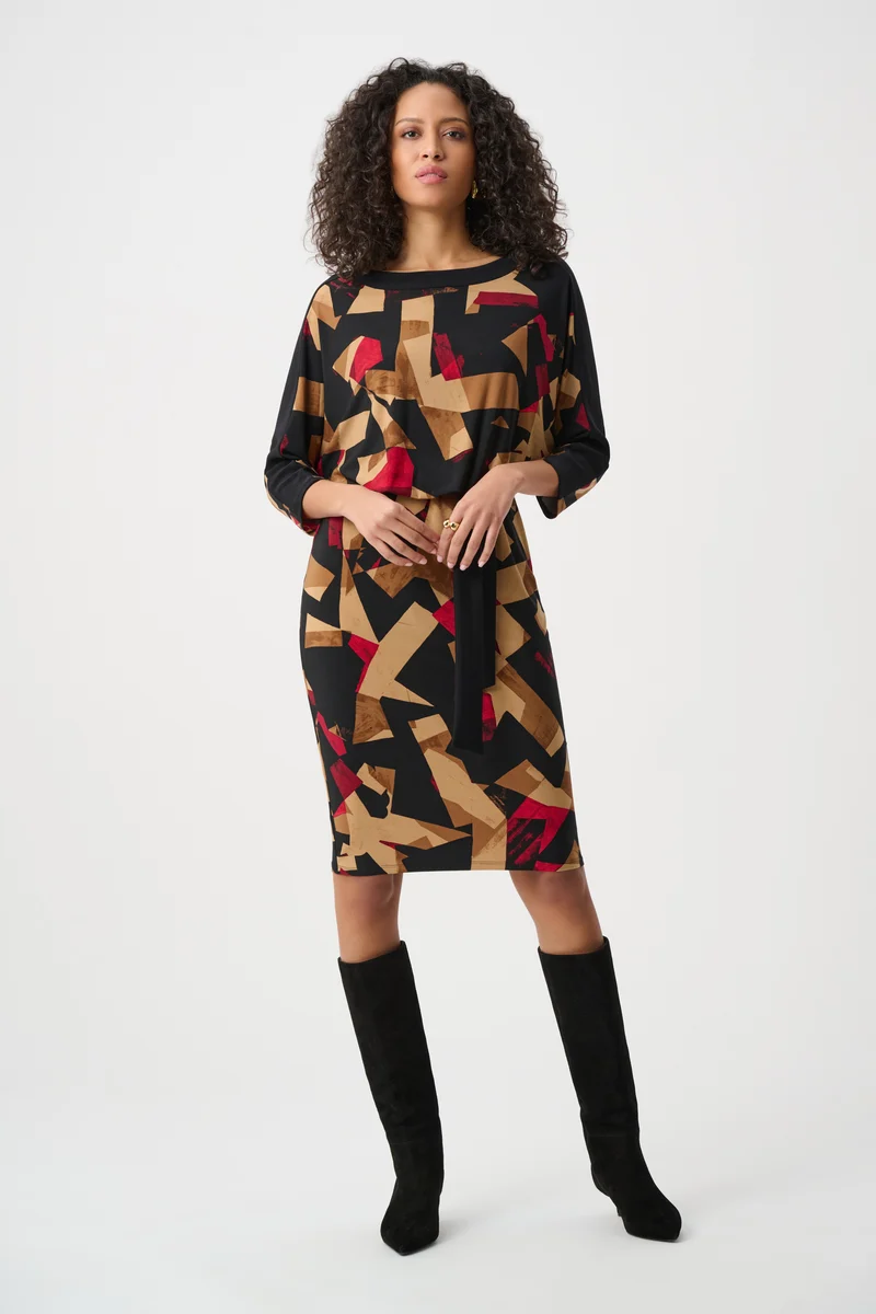 Joseph Ribkoff Abstract Print Straight Dress 263089 - Black/ Multi