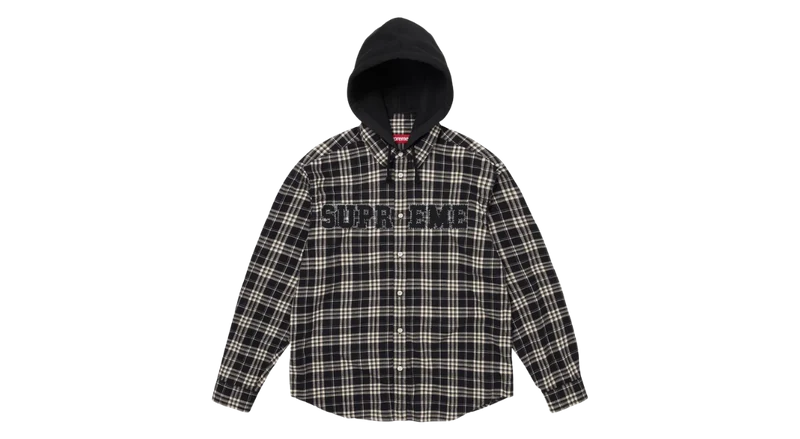 Supreme Appliqué Hooded Flannel Shirt Black