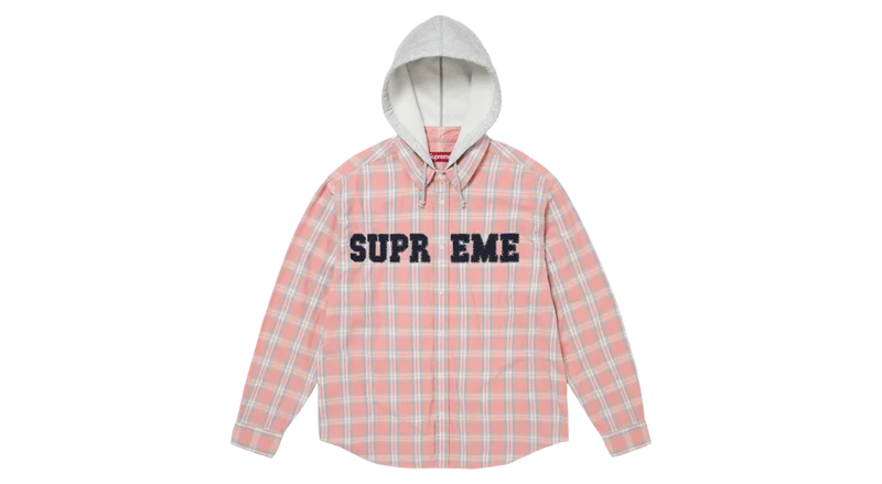Supreme Appliqué Hooded Flannel Shirt Pink