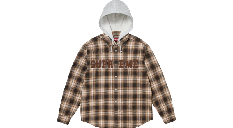 Supreme Appliqué Hooded Flannel Shirt Brown