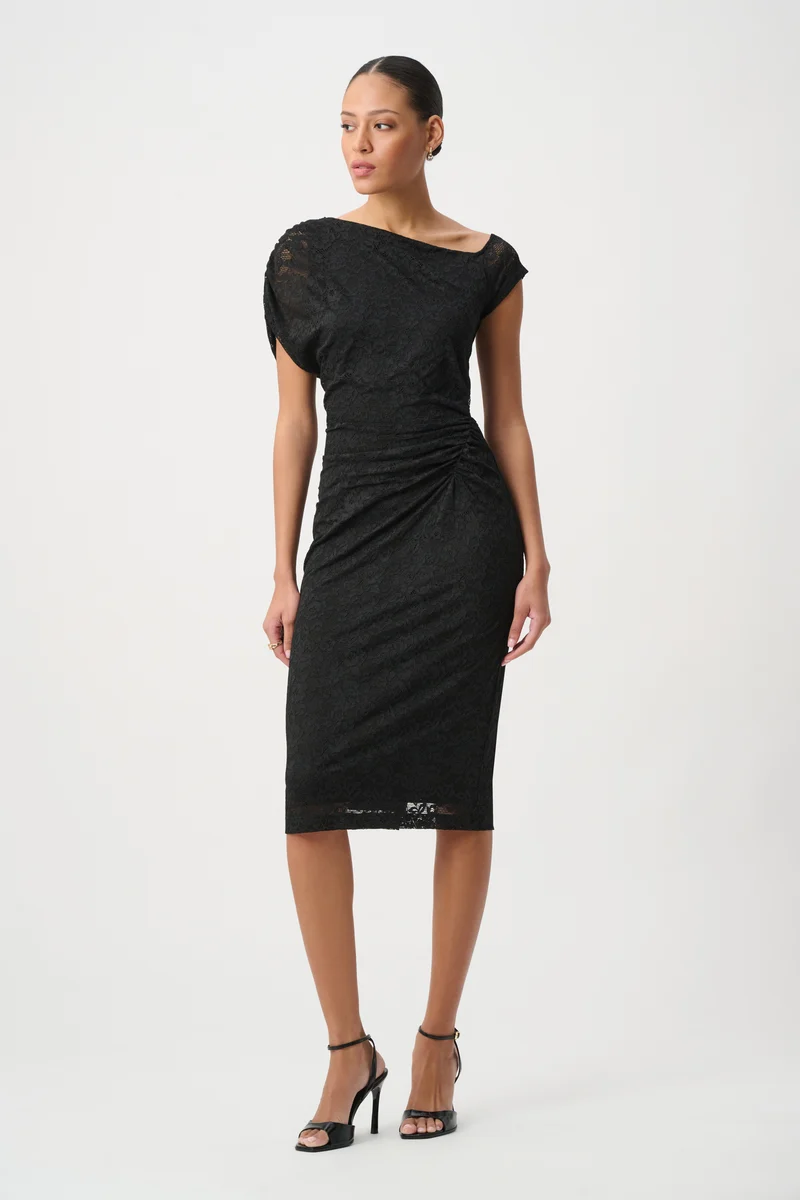 Joseph Ribkoff Lace Off Shoulder Sheath Dress 264200 - Black