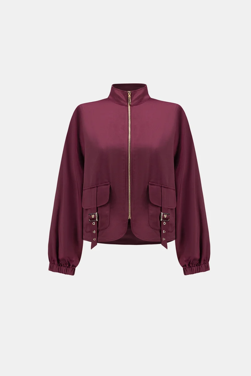Joseph Ribkoff Satin Puff Sleeve Utility Jacket 264939 - Elderberry