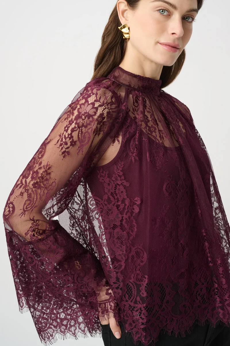 Joseph Ribkoff Scalloped Lace Trapeze Top 264098 - Elderberry