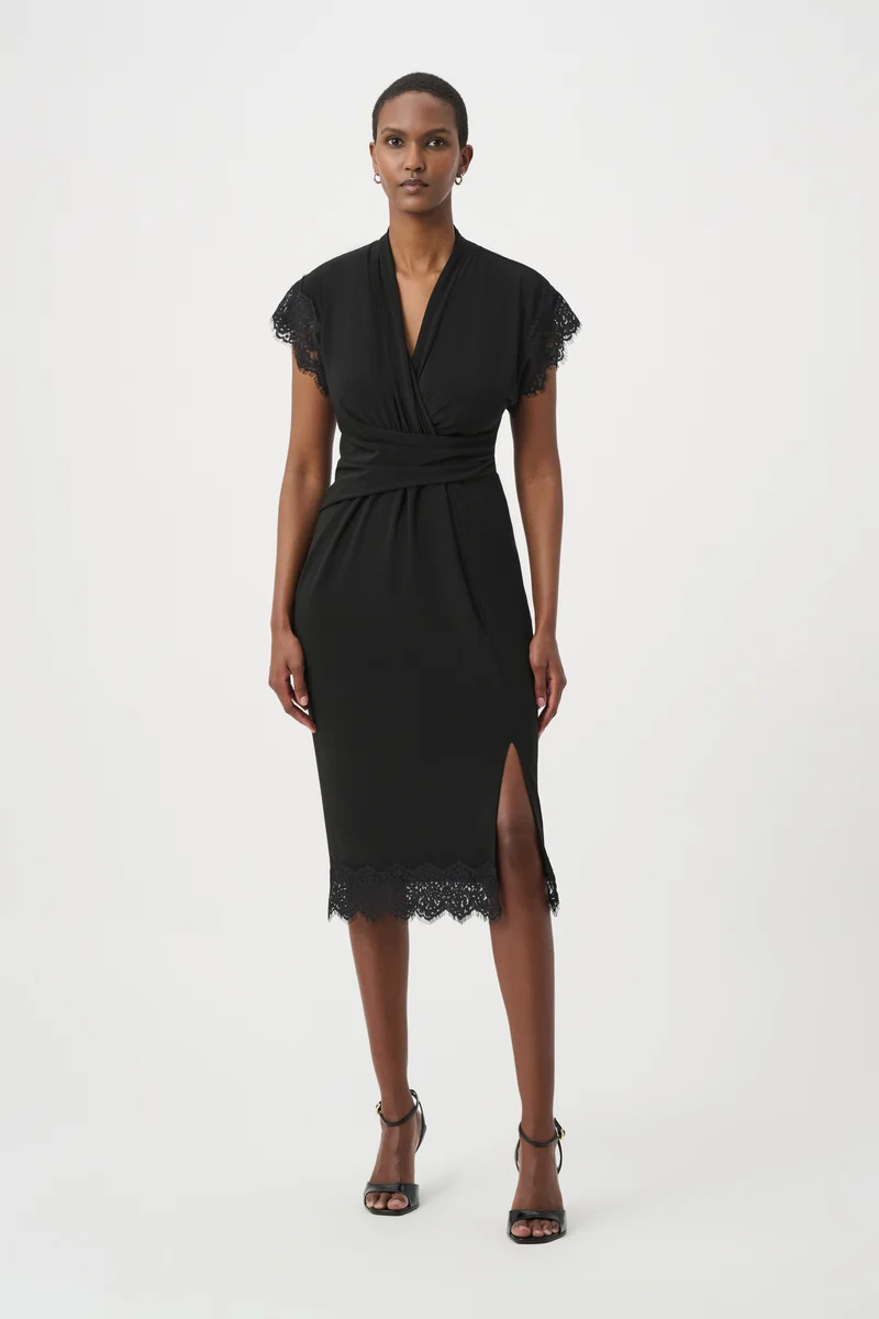 Joseph Ribkoff Lace Trim Sheath Dress 264188 - Black