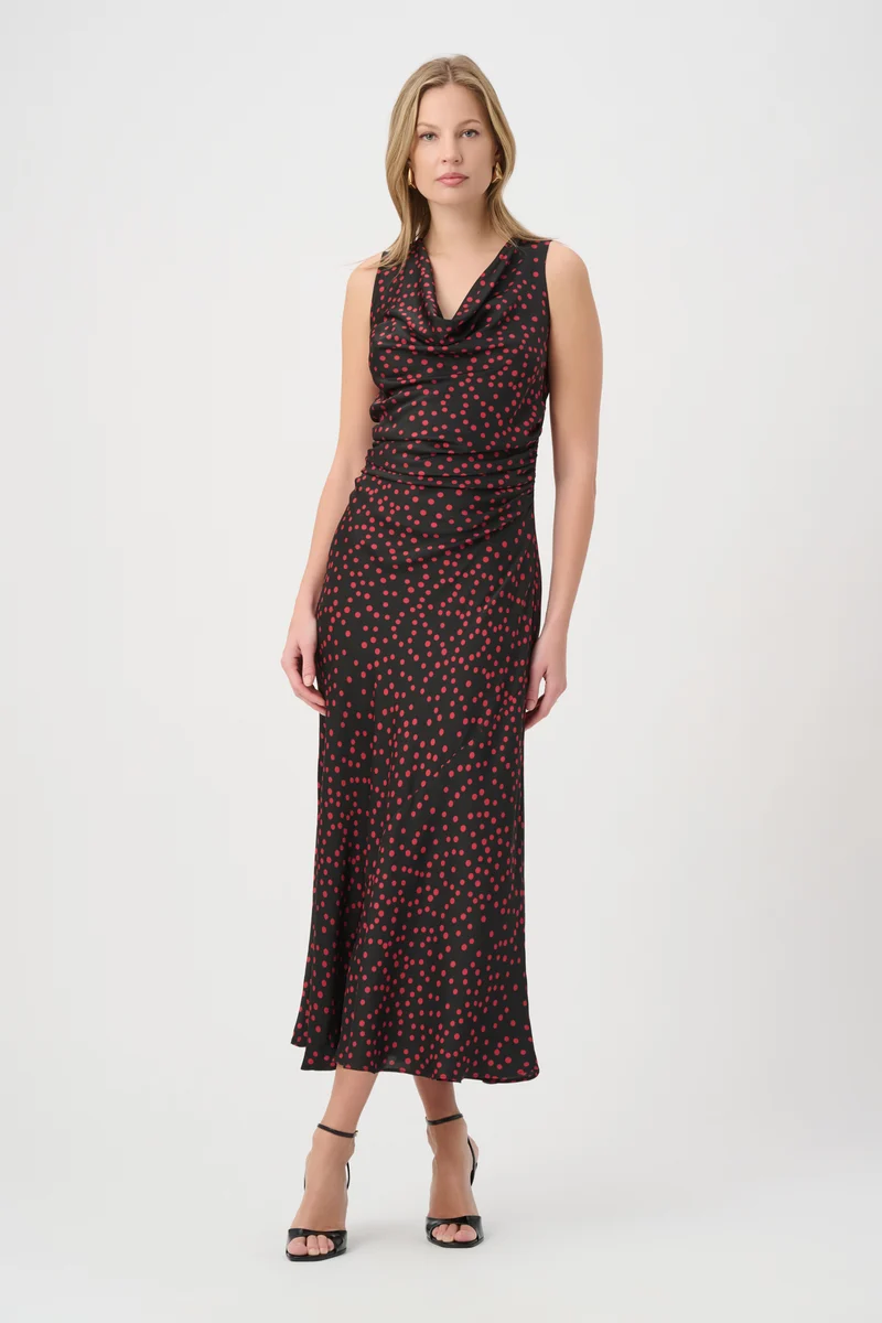 Joseph Ribkoff Polka Dot A-Line Dress 264210 - Black/ Deep Cherry