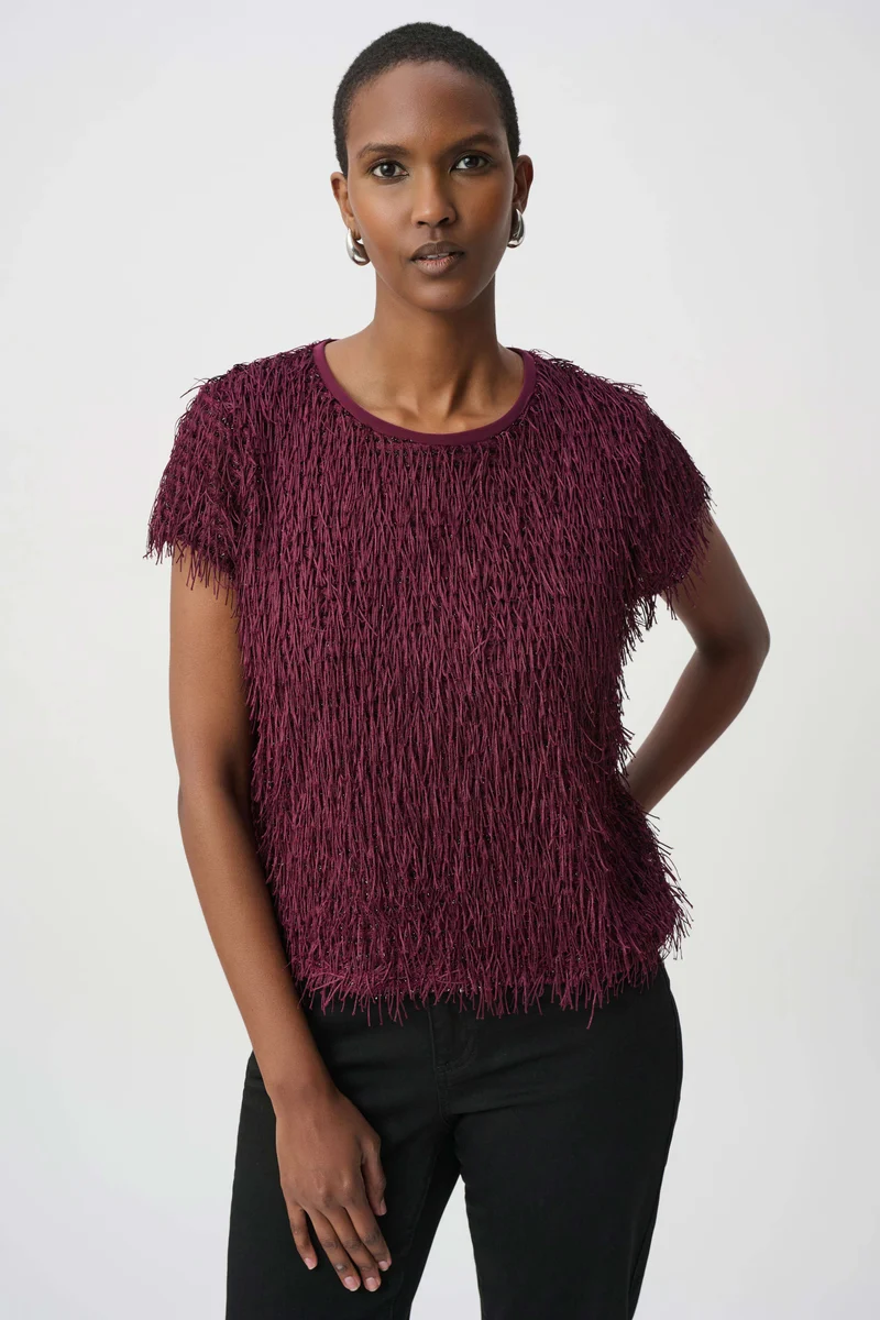 Joseph Ribkoff Novelty Fringe Top 264208 - Elderberry