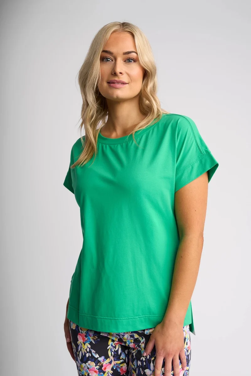 Thea Drop Sleeve top with stepped hem summer green
