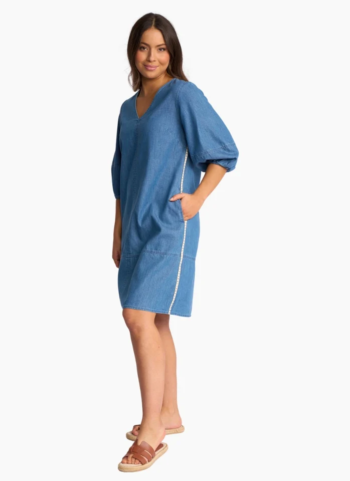 Nevada Dress V neck side tapesurf blue