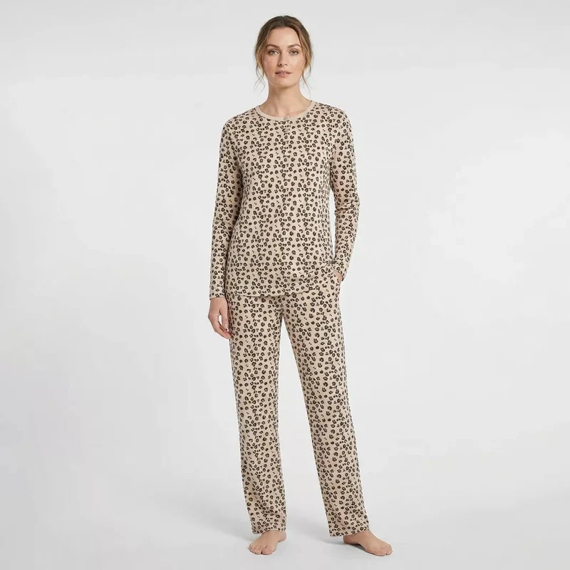 Pyjamas Dam 100% Bomull – Långärmad Leopardmönstrad Pyjamas - Gaubert