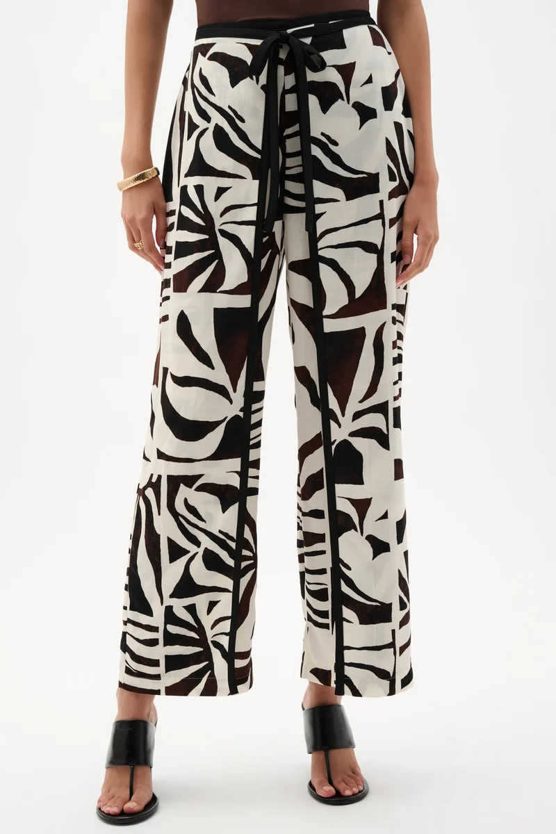 Joseph Ribkoff Tropical Print Wide Leg Pants 262056 - Beige/ Multi