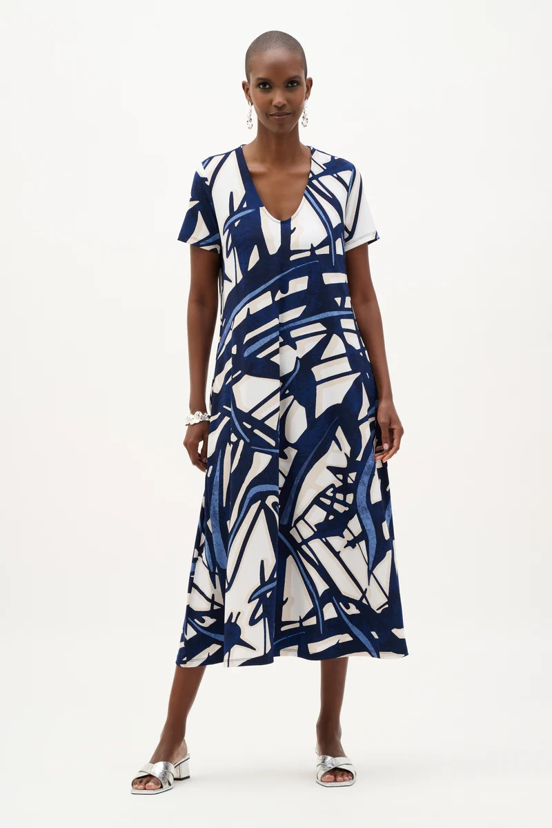 Joseph Ribkoff Abstract Print Trapeze Dress 262245 - Vanilla/ Multi