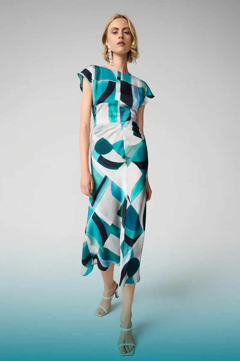 Joseph Ribkoff Geometric Fit & Flare Dress 261251 - Green/ Multi