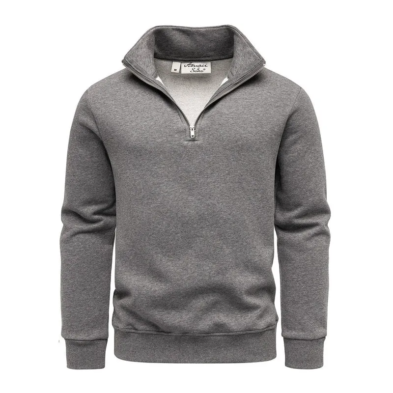 Sweatshirt Herr med Half Zip & Ståkrage – Amaci & Sons Mörkgrå