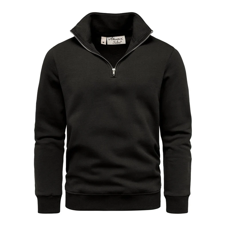 Sweatshirt Herr med Half Zip & Ståkrage – Amaci & Sons Svart