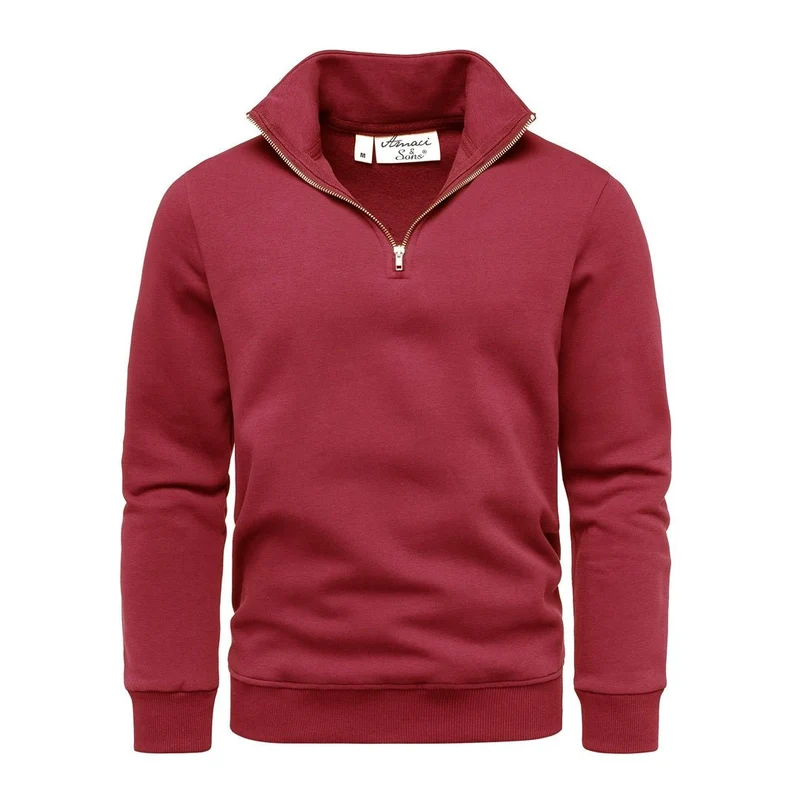 Sweatshirt Herr med Half Zip & Ståkrage – Amaci & Sons Vinröd