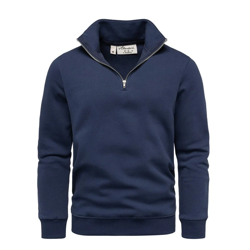 Sweatshirt Herr med Half Zip & Ståkrage – Amaci & Sons Marinblå