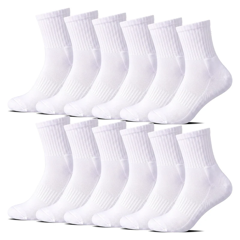 12-Pack Vita Strumpor – Medelhöga med Frottésula