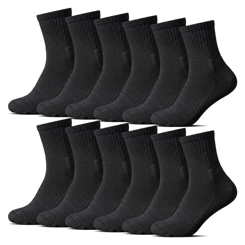 12-Pack Svarta Strumpor – Medelhöga med Frottésula