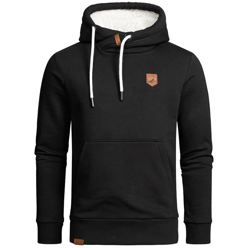Amaci & Sons Svart Hoodie Herr – Mjuk Huvtröja med Fodrad Luva