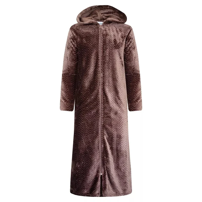 Morgonrock Dam med Dragkedja & Luva – Extra Lång Fleece, Coffee
