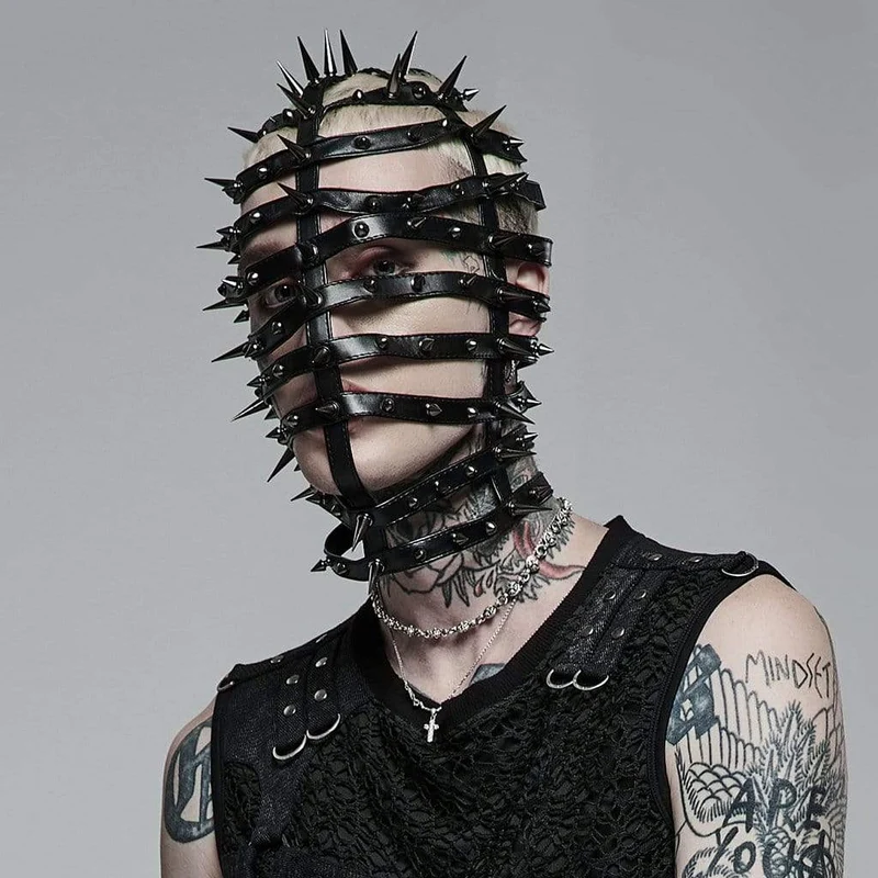 Punk Strappy Rivet Cone Mask för män