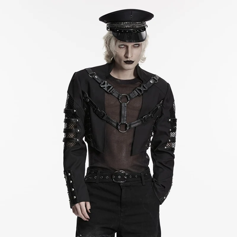 Herr Punk Nited Lace-up Mesh Splice Jacka
