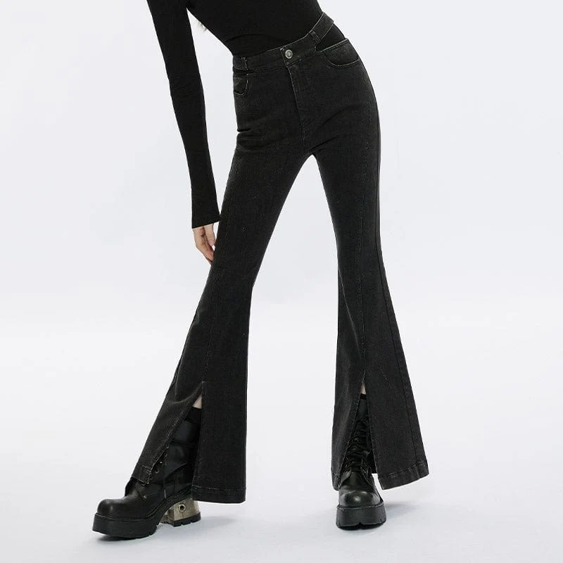 Punk Split Flared Jeans för kvinnor
