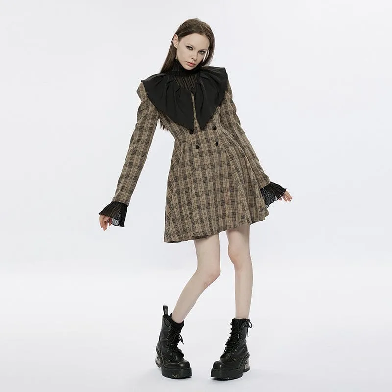 Kvinnors Grunge Doll Krage Plädklänning
