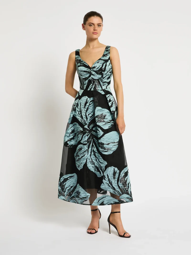 Moss & Spy Bella Midi Dress - Mint/ Black