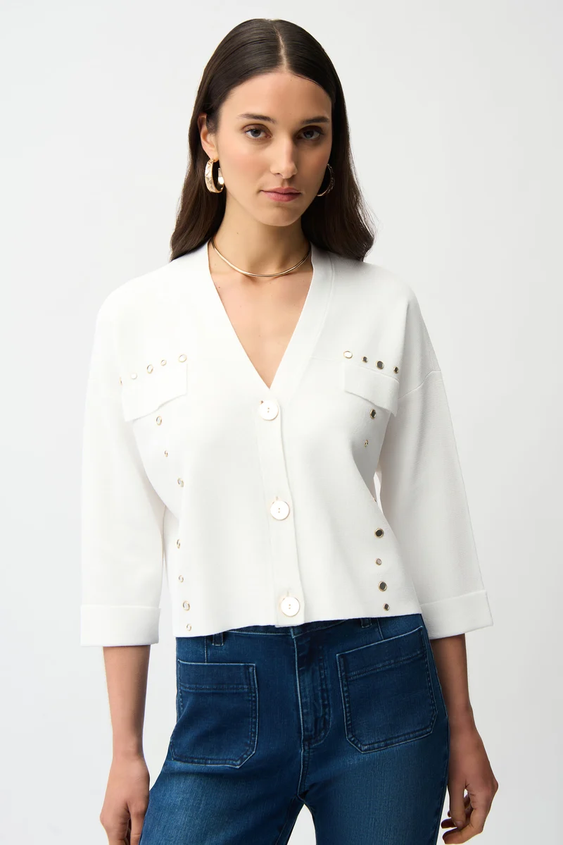 Joseph Ribkoff Gold Button Detail Cardigan 261918 - Vanilla