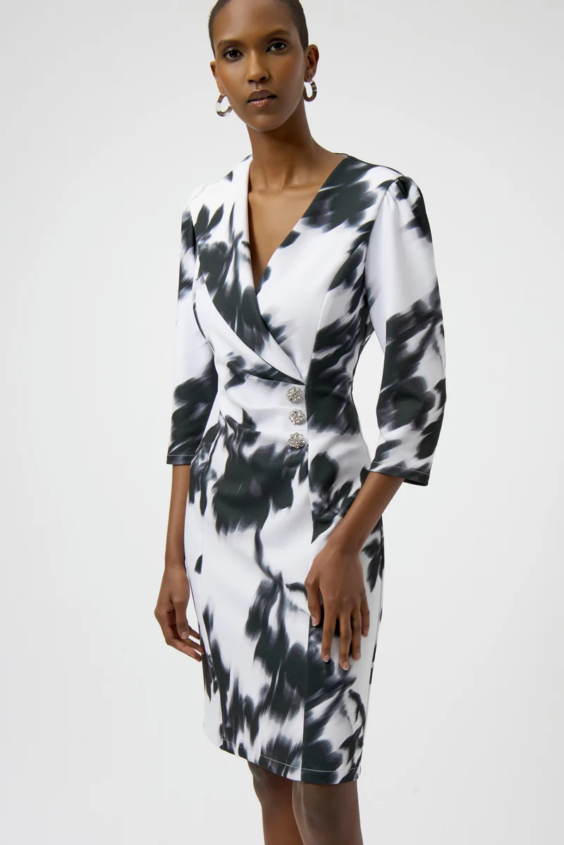 Joseph Ribkoff Floral Print Sheath Dress 254171 - Winter White/ Black
