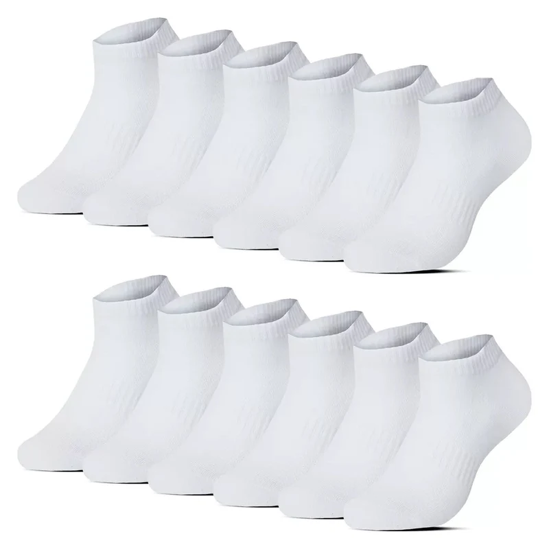 12-pack vita Ankelstrumpor BENYSØN® – Sömlösa Bomullsstrumpor med Fotvalvsstöd