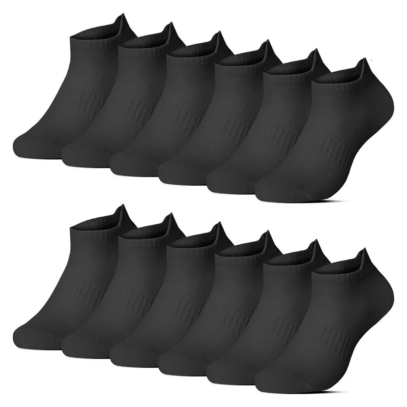 12-pack Svarta Sneakerstrumpor BENYSØN® – Sömlösa Bomullsstrumpor med Hälflik