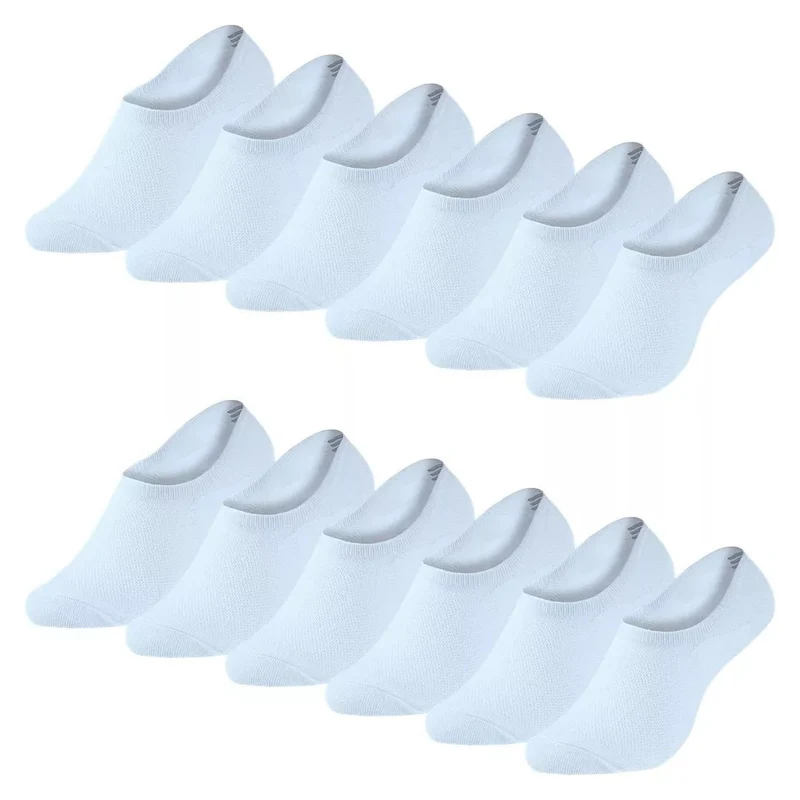 12-pack Vita Bambustrumpor BENYSØN® – Sömlösa Invisible Socks med Silikongrepp