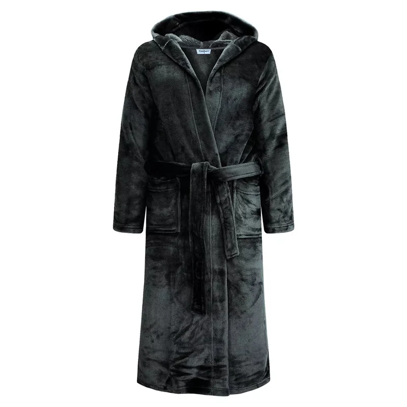 Unisex Morgonrock i Fleece med Huva Gaubert® – Svart