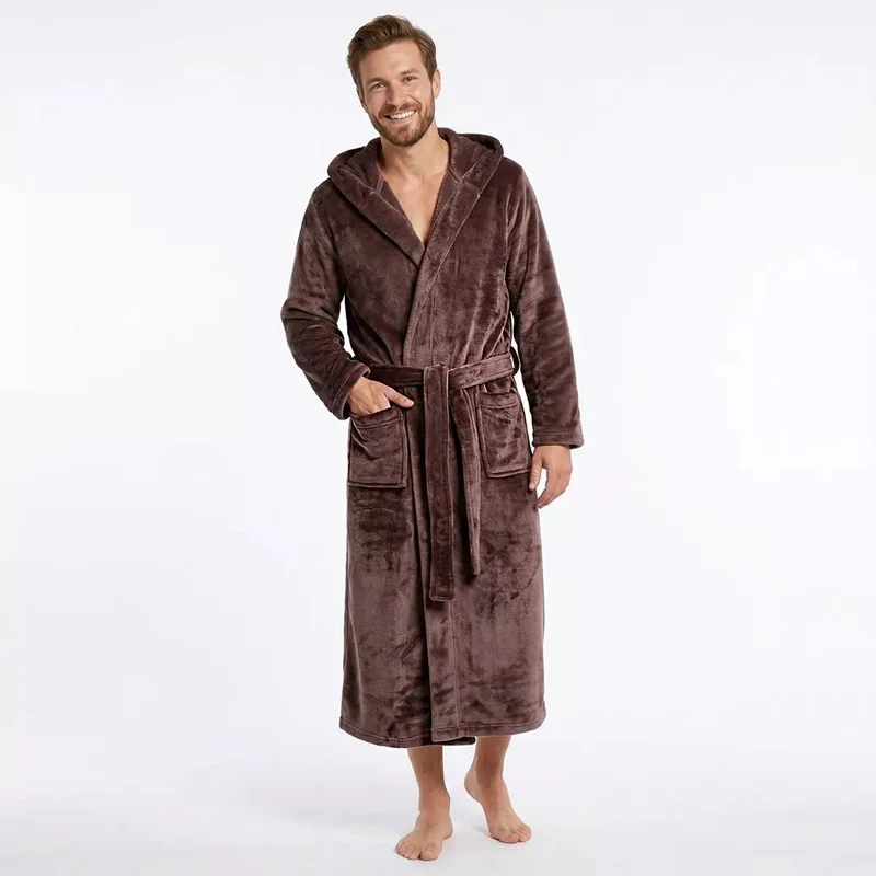 Morgonrock Coffee Brown i Fleece med Huva Gaubert® - Unisex