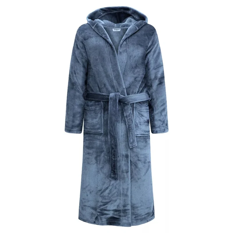 Unisex Morgonrock i Fleece med Huva Gaubert® – Ocean Grey