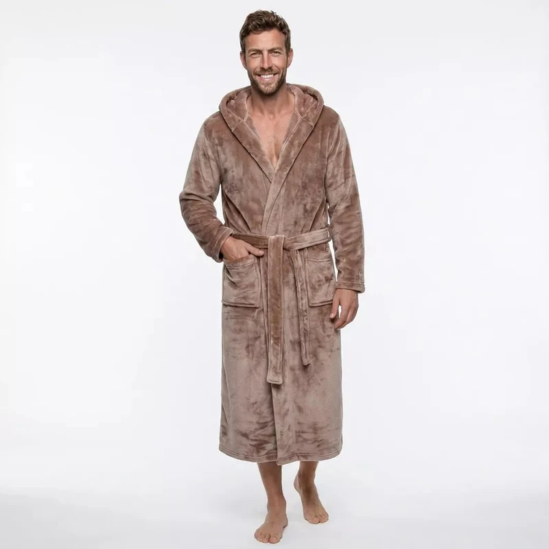 Morgonrock Sand Beige Fleece med Huva Gaubert® – Unisex