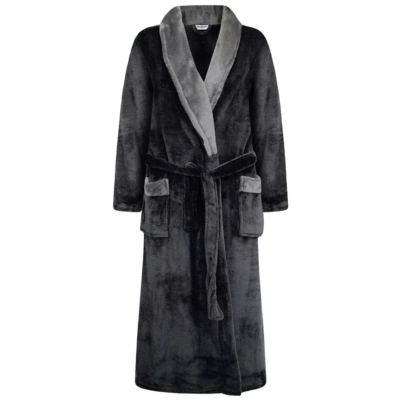 Svart Morgonrock med Sjalkrage – Gaubert® Lång Coral Fleece Badrock