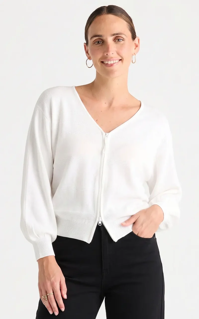 Statement zip cardi white