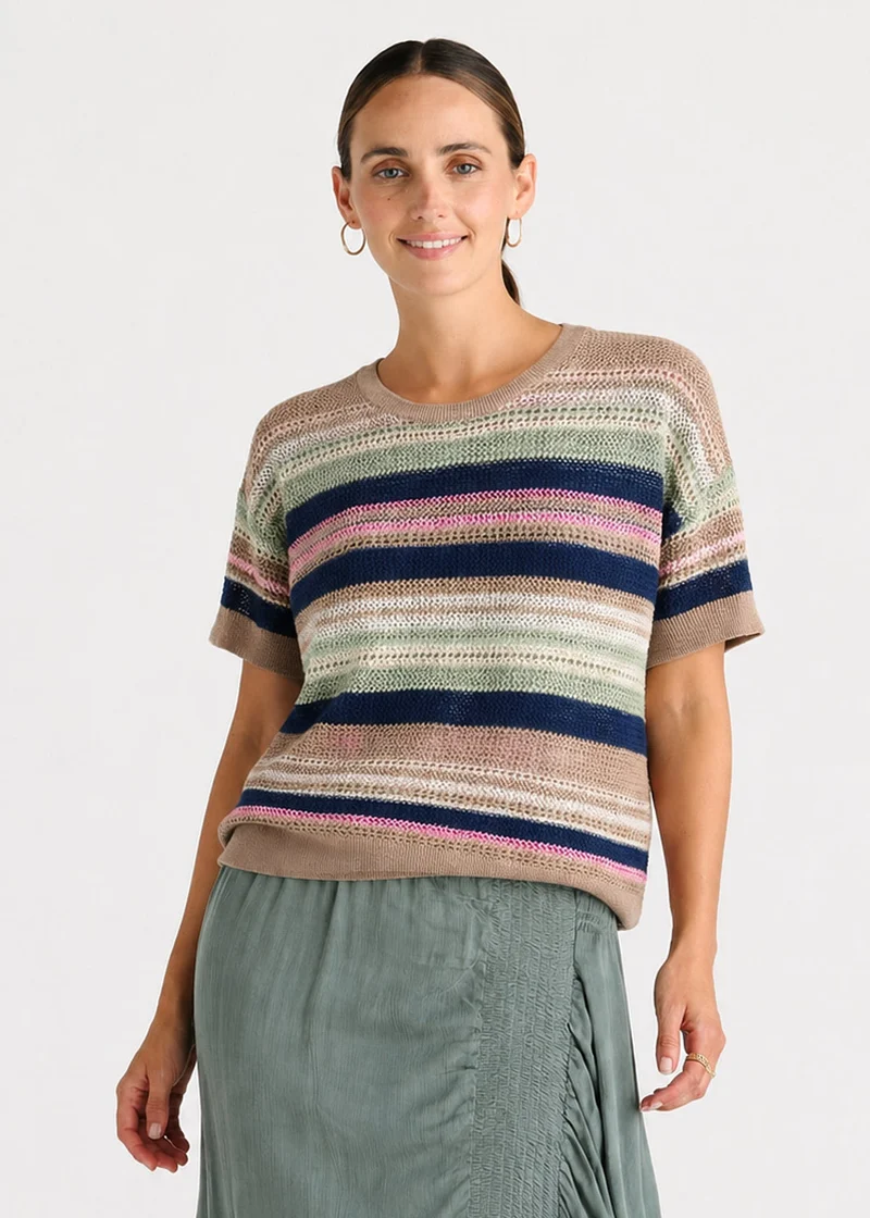 Stripe lace top natural