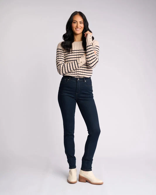 Basket weave skinny leg jean