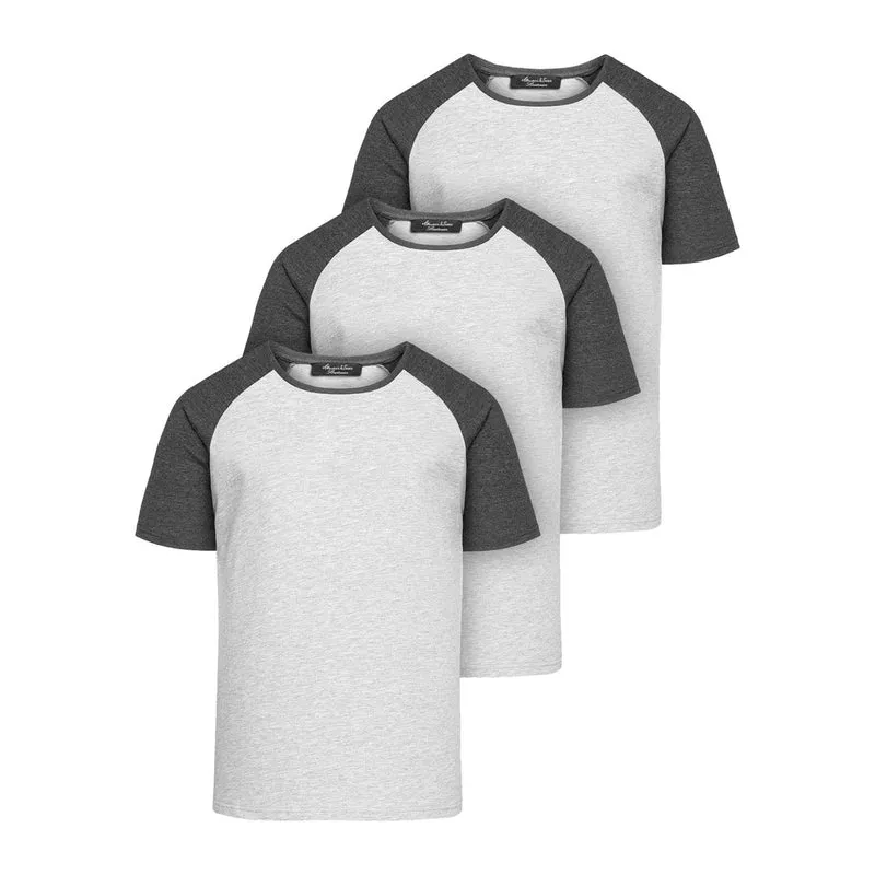 3-pack raglan t-shirts herr – slim fit i bomull (ljusgrå / Mörkgrå)