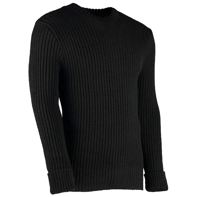 Crew Neck Woolly Pully Army Jumper No Patches Black