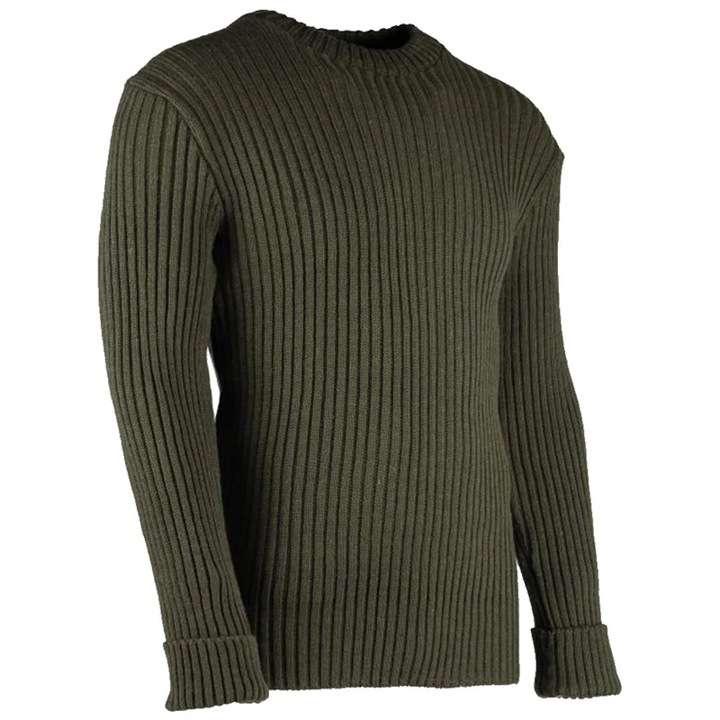 Crew Neck Woolly Pully Army Jumper No Patches Olive Green