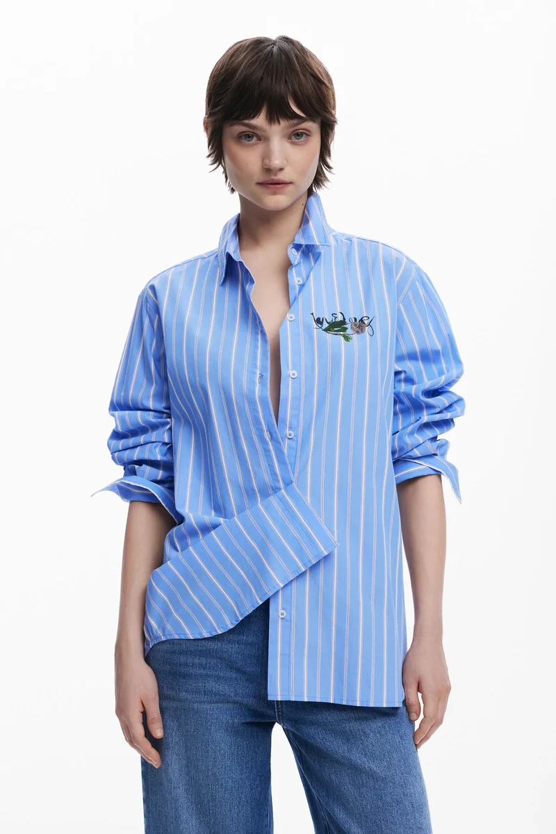 Desigual Oversized Striped Shirt "Dont Do It" - Blue