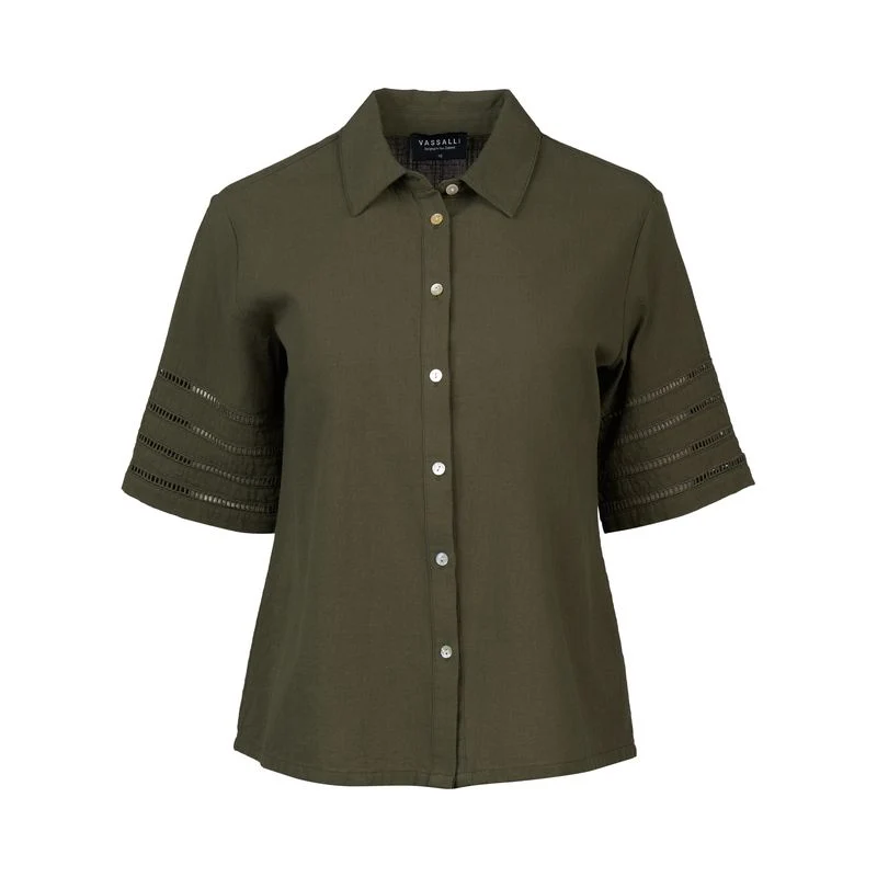 Vassalli Shirt With Sleeve Trim - Olive