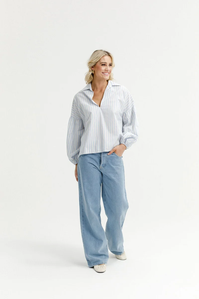 Stevie Shirt powder blue stripe (Last one size 10)